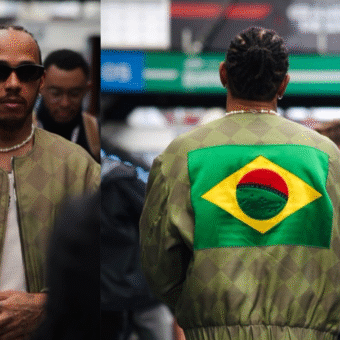 Lewis Hamilton chega ao GP de São Paulo com jaqueta da Denim Tears e as cores da bandeira pan-africana